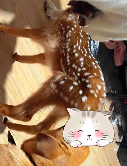 T0307025 baby deer that lost its mother was fortunately rescued and adopted part2